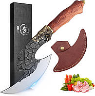 Нож для резки мяса ROCOCO, Нож ручной ковки для обвалки мяса, кухонный топор с ножнами