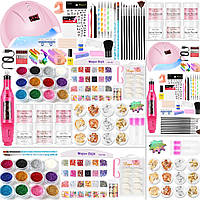 Acrylic Nail Kit,Acrylic Powder Set,Electric Nail Drill Set Polish Pen File Kit, Nail Lamp Manicure Dryer