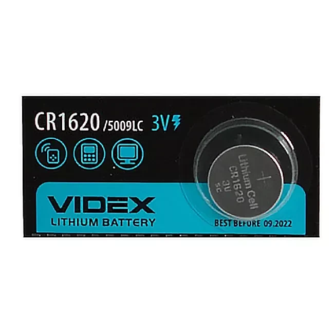 Батарейка-таблетка літієва VIDEX CR1620 5009LC 3V Silver 1 шт. (код: BAT1620)