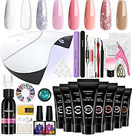 Phoenixy Poly Nail Gel Kit, 8 Colors Nail Extension Kit with 36W LED U V Nail Lamp Slip Solution Manicure