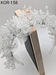 Обруч/Діадема ручної роботи біла прозора з кришталю