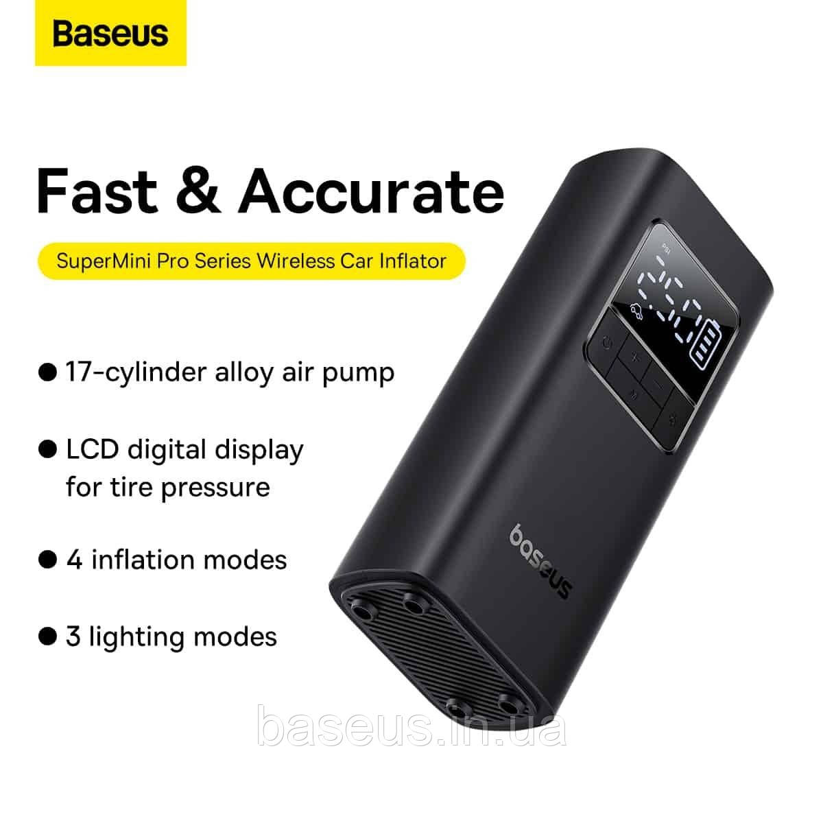 Портативний Компресор для автомобіля Baseus SuperMini Pro Series Wireless Car Inflator (C11159300111-00) black, фото 1