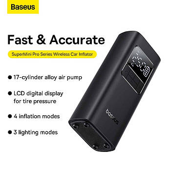 Портативний Компресор для автомобіля Baseus SuperMini Pro Series Wireless Car Inflator (C11159300111-00) black