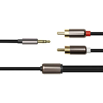 Аудіо кабель PowerPlant 3.5мм Stereo Plug - 2*RCA, 1 м