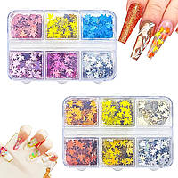 12 Grids Fall Nail Sequins Yellow Green Red Maple Leaf Design Multi-Color Glitters Maple Leaf Nail Sequins