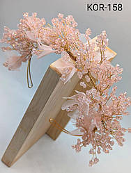 Обруч/Діадема ручної роботи пудрова з кришталю