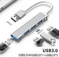 USB Хаб — розгалужувач USB 3.0 з Type-C на 4 USB-порти для ноутбука, комп'ютера, телефона