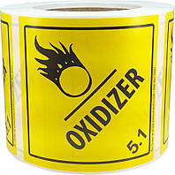 Hazard Class 5 D.O.T. Oxidizer Labels 4x4 Inch Square 500 Adhesive Labels