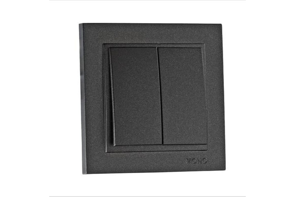 Вимикач подвійний графіт Mono Electric DESPINA, Вимикач двоклавішний чорний, фото 1