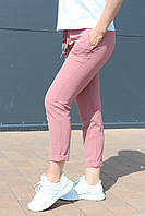 Брюки женские лён жатка стрейчевые на лето розовые / укороченные молодежные брюки капри L