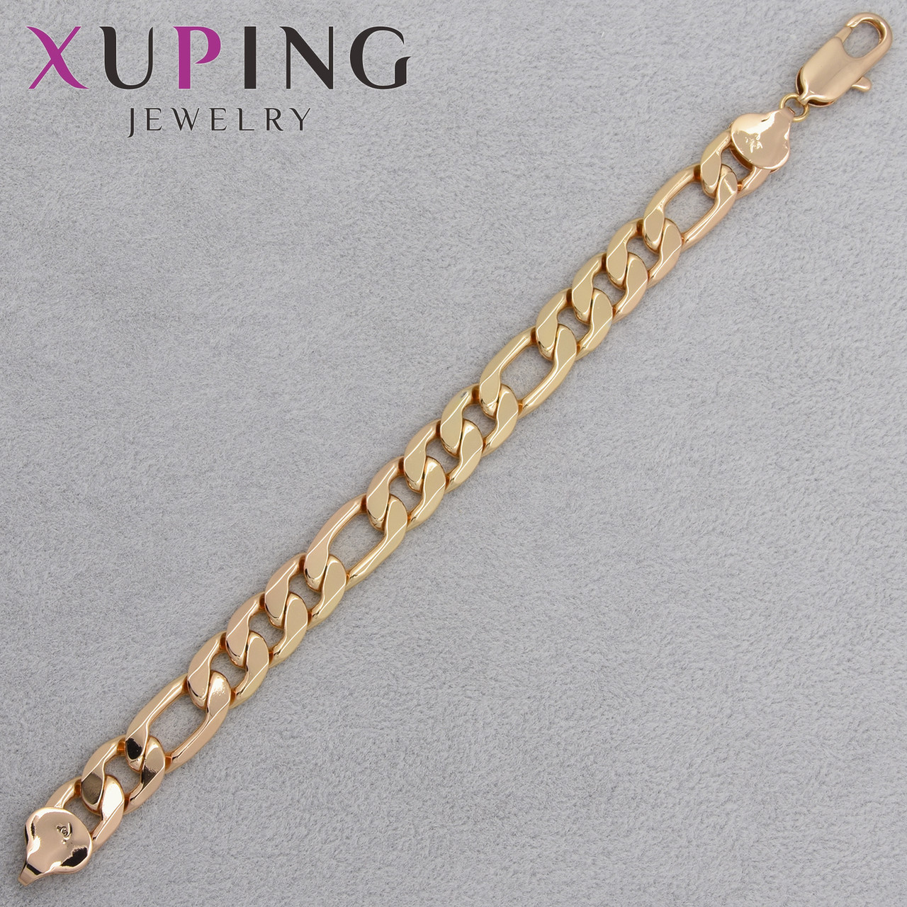 Браслет Xuping Jewerly золотистого цвета застёжка карабин плетение картье длина 20 см ширина 12 мм
