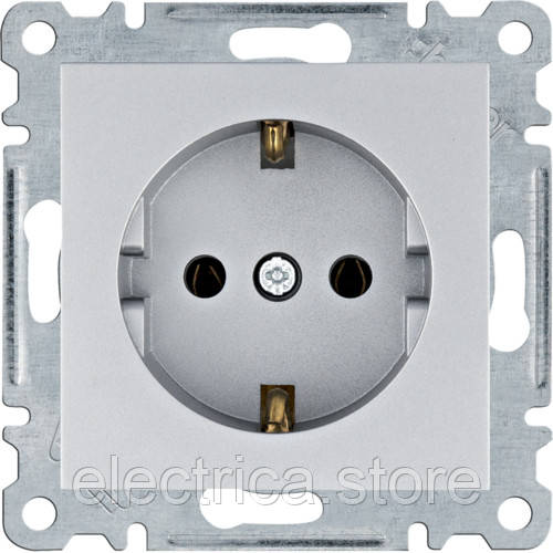 Розетка із заземленням Hager Lumina срібна WL1052, фото 1