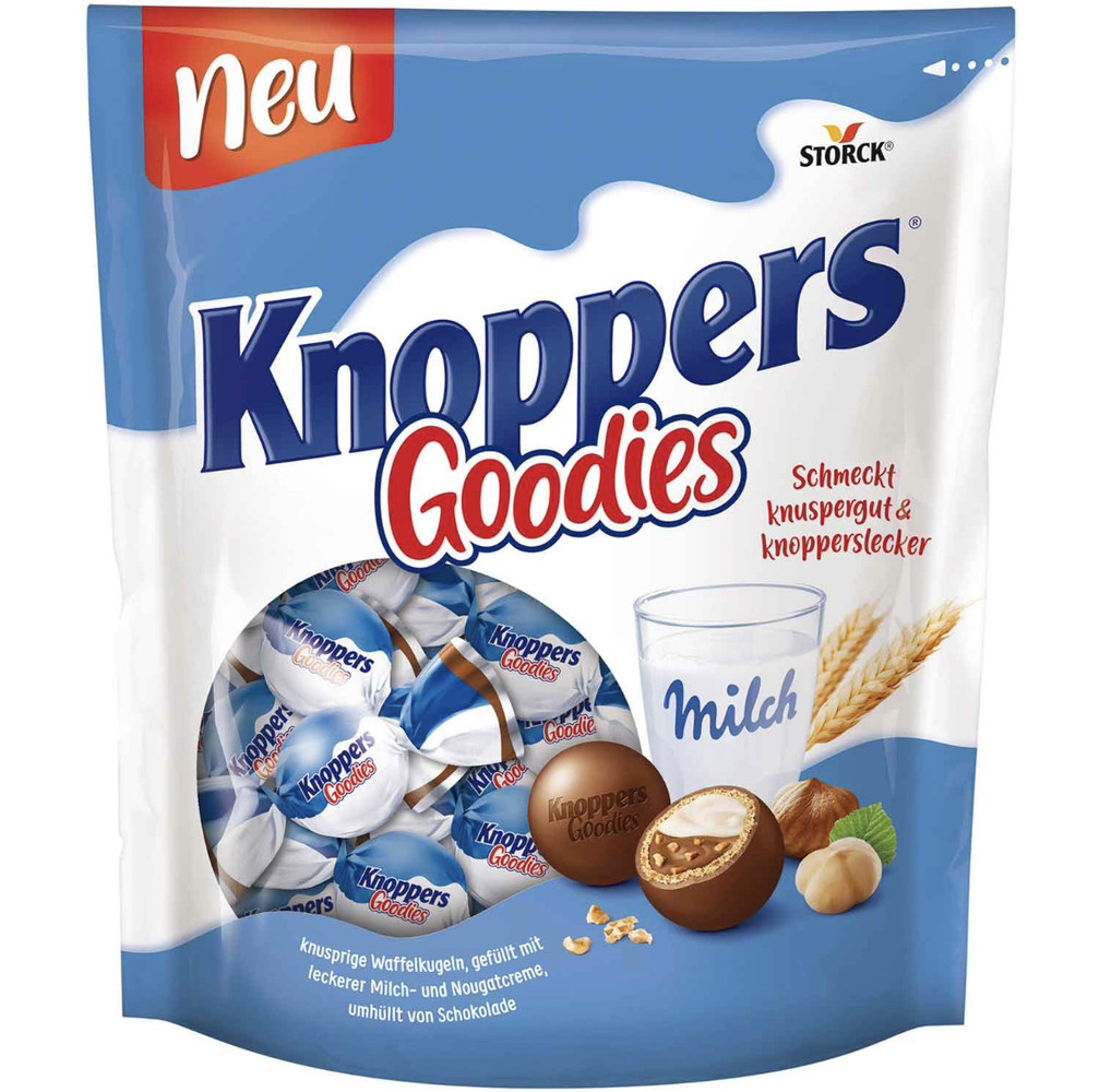 Knoppers Goodies Вафельні кульки з начинкою з молочного і горіхового крему в молочному шоколаді 180g, фото 1
