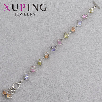 Браслет Xuping Jewerly серебристого цвета застёжка тогл с разноцветными камушками длина 18 см ширина 9 мм, фото 1