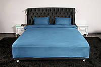 Комплект постельного белья Страйп-сатин Premium Синий Полутораспальный 100% хлопок