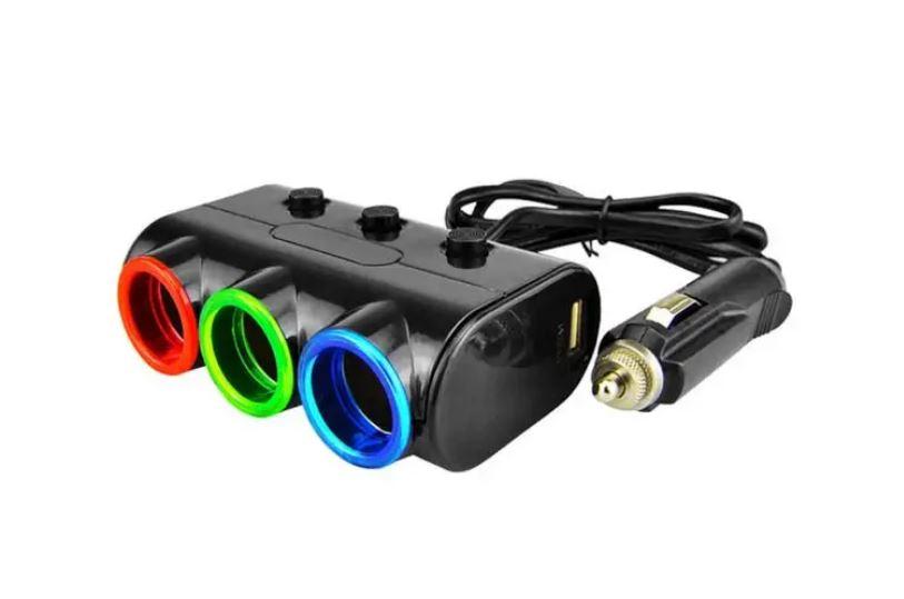 Розгалужувач прикурювача на 3 гнізда з 2 USB 12-24V