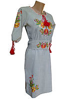 Жіноча вишита сукня з круглою горловиною «Петриківський розпис»  з яскравим і насиченим орнаментом