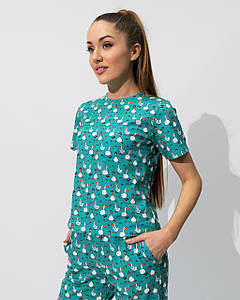 Піжама жіноча з куліра футболка та штани з принтом Гусі