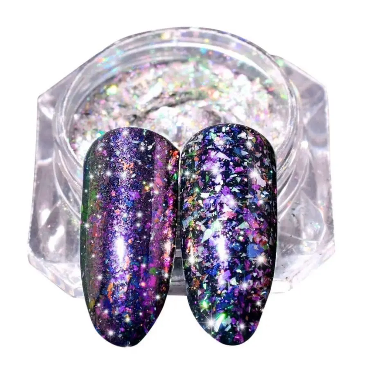 Дзеркальна втирка, пудра "Пластівці Юкі Північне Сяйво", прозорі №2 2 г