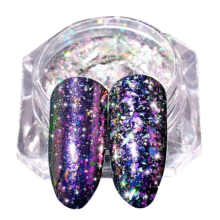 Дзеркальна втирка, пудра "Пластівці Юкі Північне Сяйво", прозорі №2 2 г, фото 1