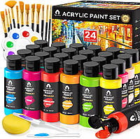 Набір акрилових фарб для художніх ремесел 40 предметів, 12 пензлів, 2 ножі та палітри, 24 кольори