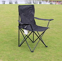 Складаний туристичний стілець із підлокітниками, Компактний стілець для кемпінгу та риболовлі зі спинкою Чорний