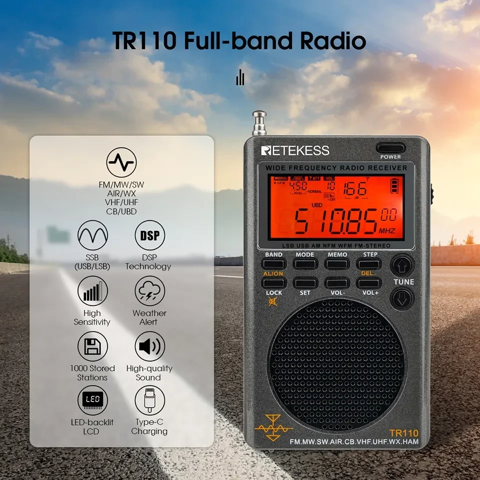 Радіоприймач Retekess TR110 (FM, MW, SW, AIR, CB, VHF, UHF, WX, HAM)