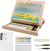 Мольберт для рисования на холсте с деревянной подставкой для холста, акриловые краски 12 цветов, 2 кисти