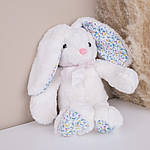 М'яка іграшка заєць плюшевий білий з квіточками 35 см