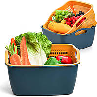 Большой кухонный дуршлаг на 9 и 8 литров, набор чаш, двухслойная пластиковая корзина для мытья фруктов и овоще