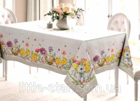 Скатертина великодня 144*194 см водовідштовхувальна, Тиротекс, 100% бавовна, ніжні тона