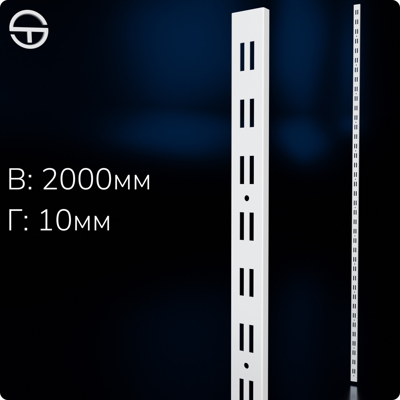 Рейка NARMER-2, Рейка подвійна H2000 L30 W10 s1,2. Торговий профіль для полиць, металевий настінний стелаж, фото 1