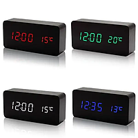 Часы с LED подсветкой и датчиком температуры Настольные часы электронные с термометром VST Wooden Clock