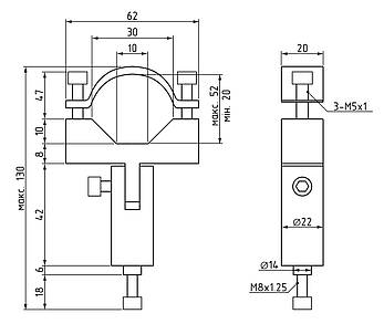 Тримач різака діаметром 20-52 мм DR2052, кронштейн для кріплення плазмотрону або газового різака, фото 3