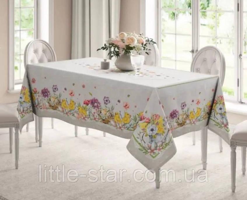 Скатертина великодня 144*234 см водовідштовхувальна, Тиротекс, 100% бавовна, ніжні тони