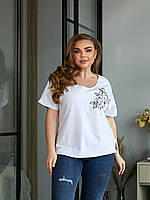 Женская футболка белая большого размера ЛД/-0832