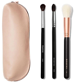 Набір із 3 пензлів для макіяжу + косметичка Morphe 3 Piece Brush Set & Bag