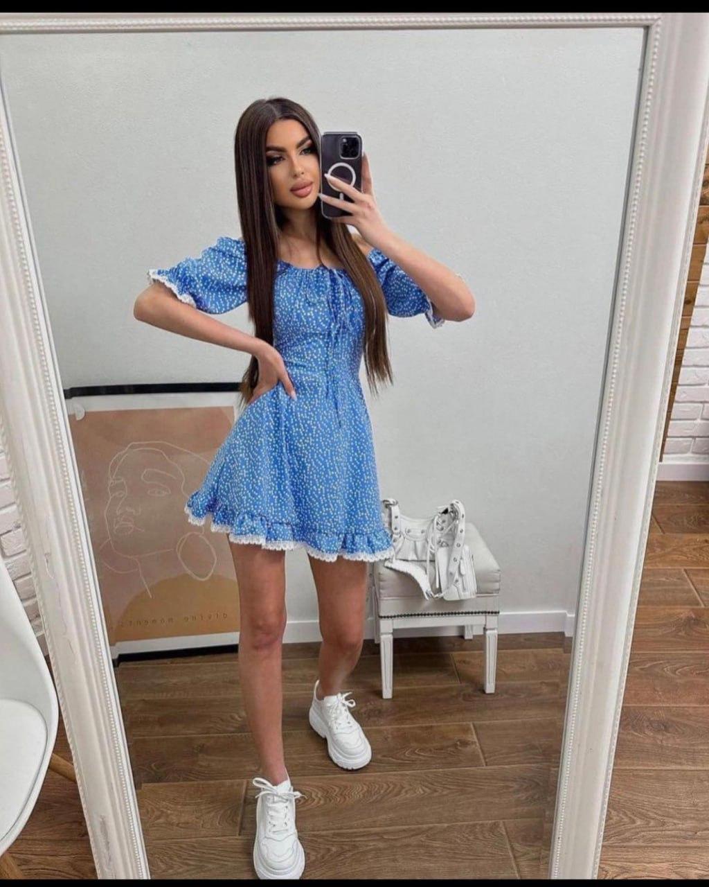 Сукня жіноча из софту міні з квітковим принтом (Норма), фото 1