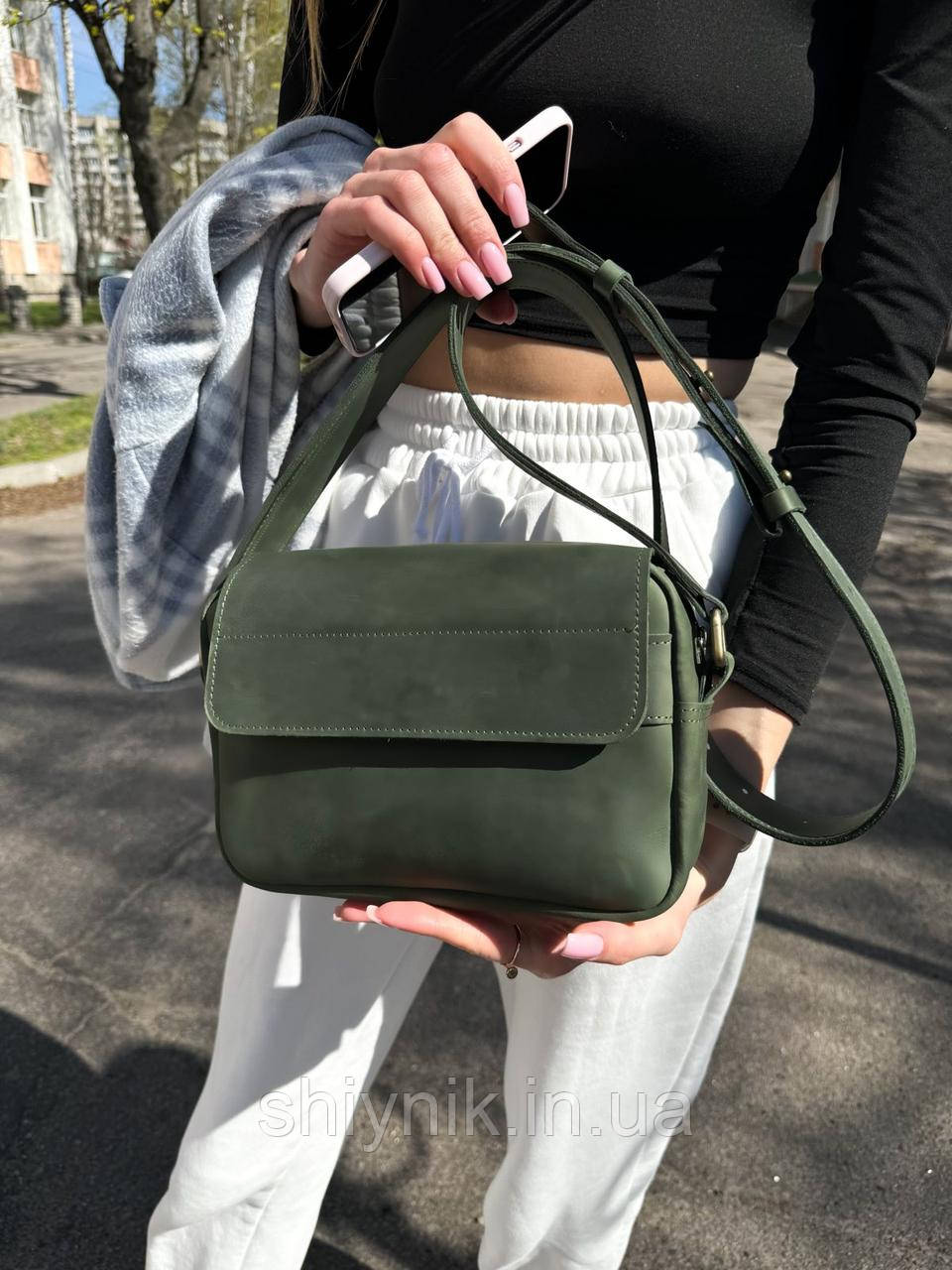 Жіноча шкіряна сумка OLIVIA зелена, фото 1