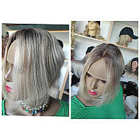 Накладка з натурального волосся на шпильках на верхівці блондинка омбре
