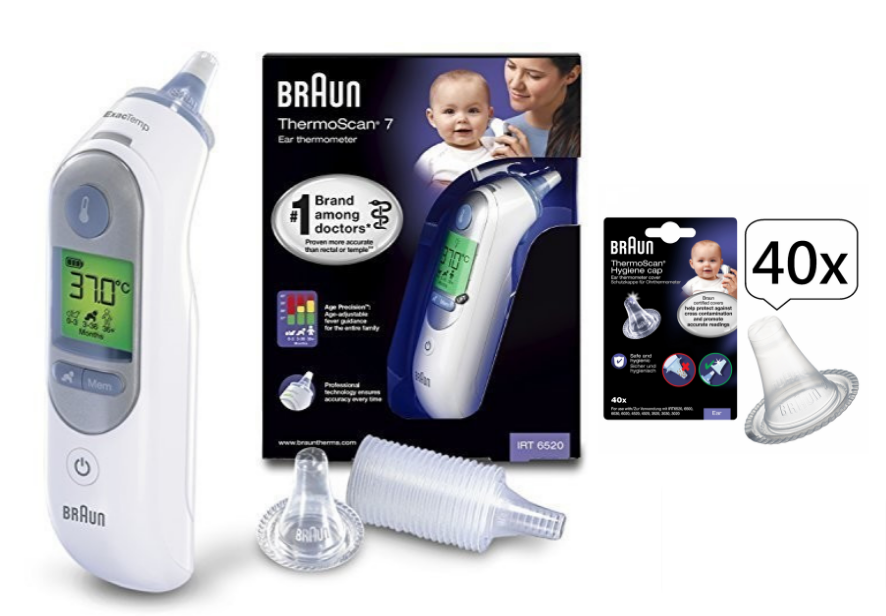 Термометр Braun THERMOSCAN 7 IRT 6520 Вушний з додатковими ковпачками Braun LF40 40 шт.