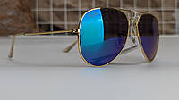 УЦЕНКА Ray Ban 3025 Aviator Очки Солнцезащитные синие зеркальные линзы золотая оправа Авиатор от солнца