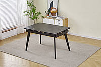 Черный прямоугольный керамический раскладной обеденный кухонный стол на металлических ножках 120*80 см Oslo BK