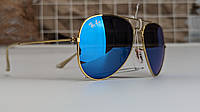 УЦЕНКА Ray Ban 3025 Aviator Очки Солнцезащитные синие зеркальные линзы золотая оправа Классические от солнца