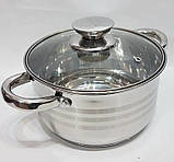 Каструля з нержавіючої сталі зі скляною кришкою 4.5 л, 22 см UNIQUE UN-5006, фото 3