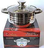 Каструля з нержавіючої сталі зі скляною кришкою 4.5 л, 22 см UNIQUE UN-5006, фото 6