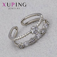 Кольцо серебристого цвета Xuping Jewelry медицинский сплав с белыми кристаллами 18К незамкнутое ширина 5 мм