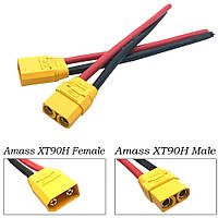 Силовой разъем гнездо Amass XT90 MALE (Папа) кабель питания медь 6 кв.мм 1 м