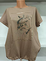 Женская футболка польская с красивым рисунком и завязкой снизу в 54-58 размерах