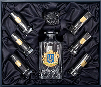 Подарочный водочный набор "Герб Украины" в кожаном футляре графин с рюмками